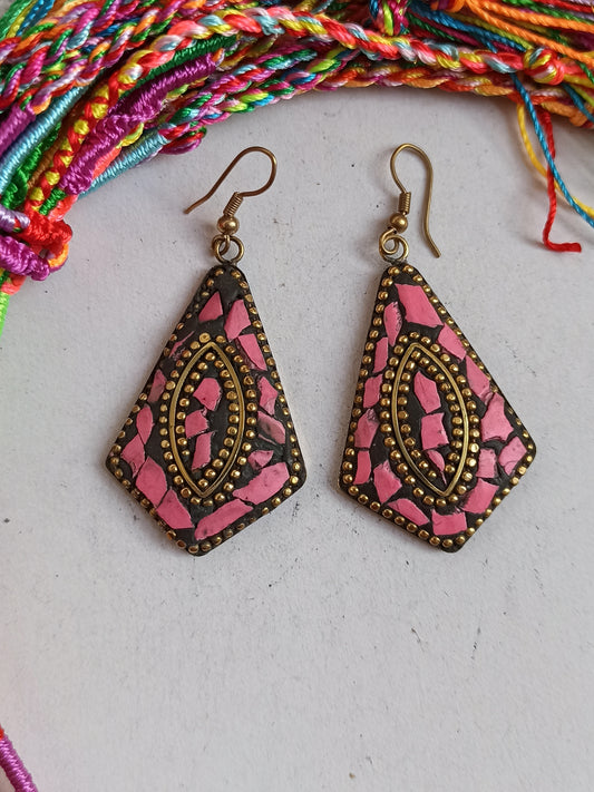 Pink Nepalese mosaic earrings