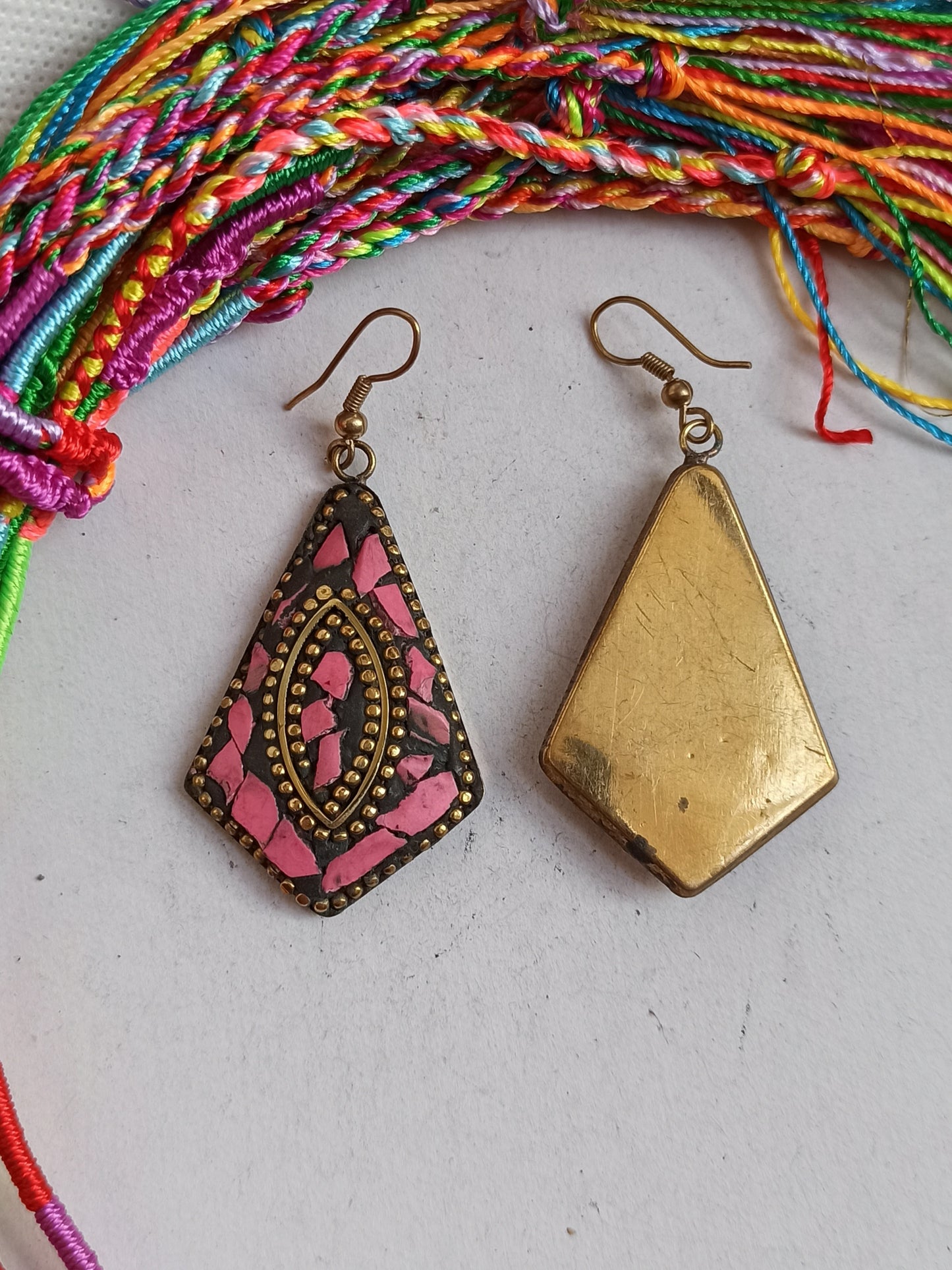 Pink Nepalese mosaic earrings