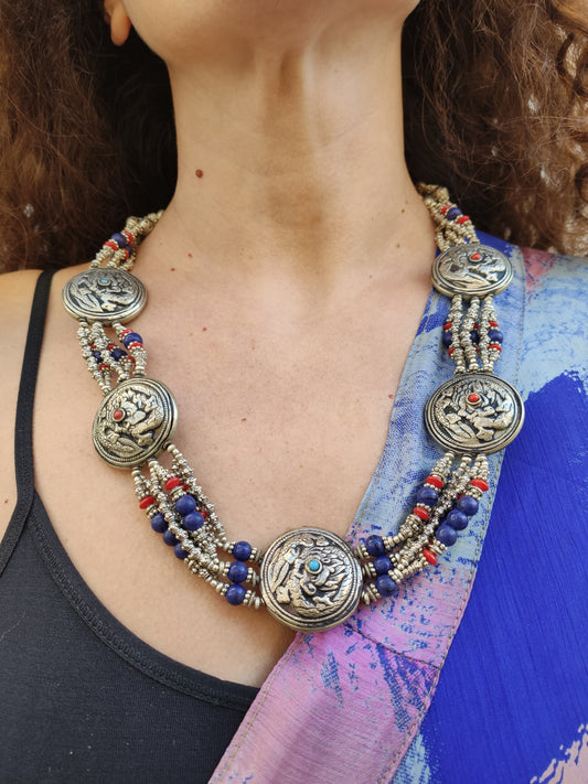 Vintage Nepalese metal stone necklace from the 70s