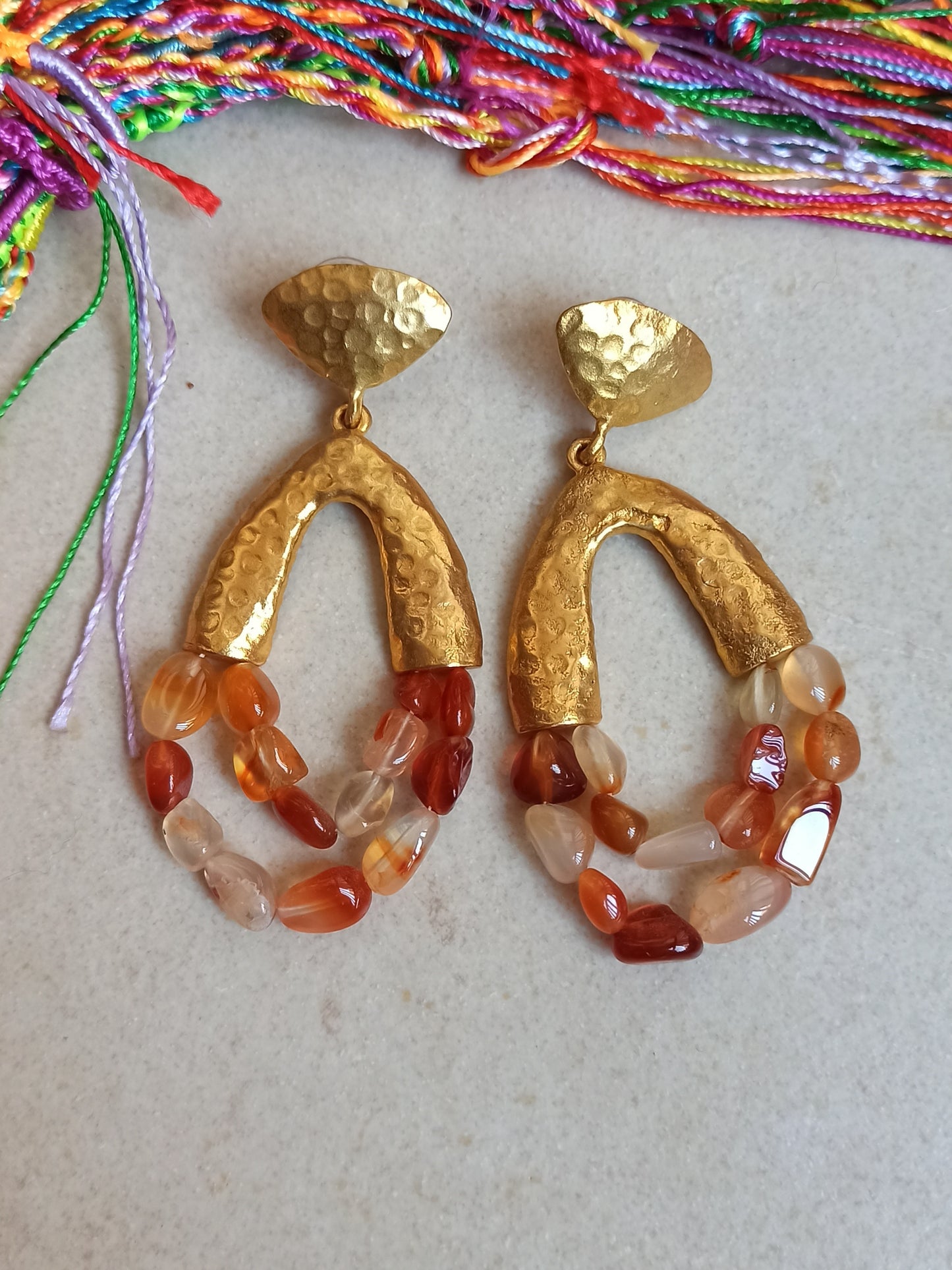 Orange agate stone pendant earrings