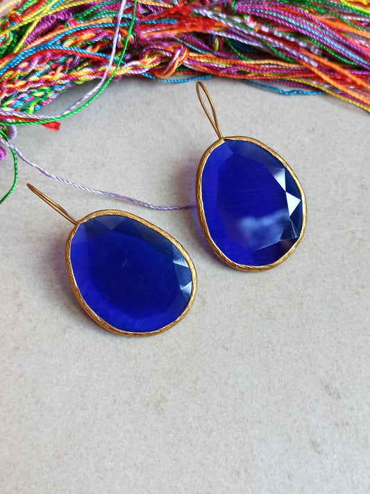 Blue giant drop stone earrings