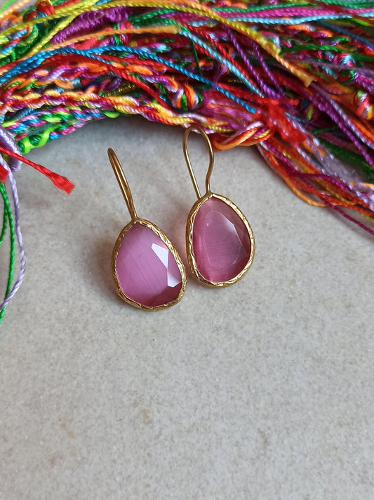 Pink medium drop stone earrings