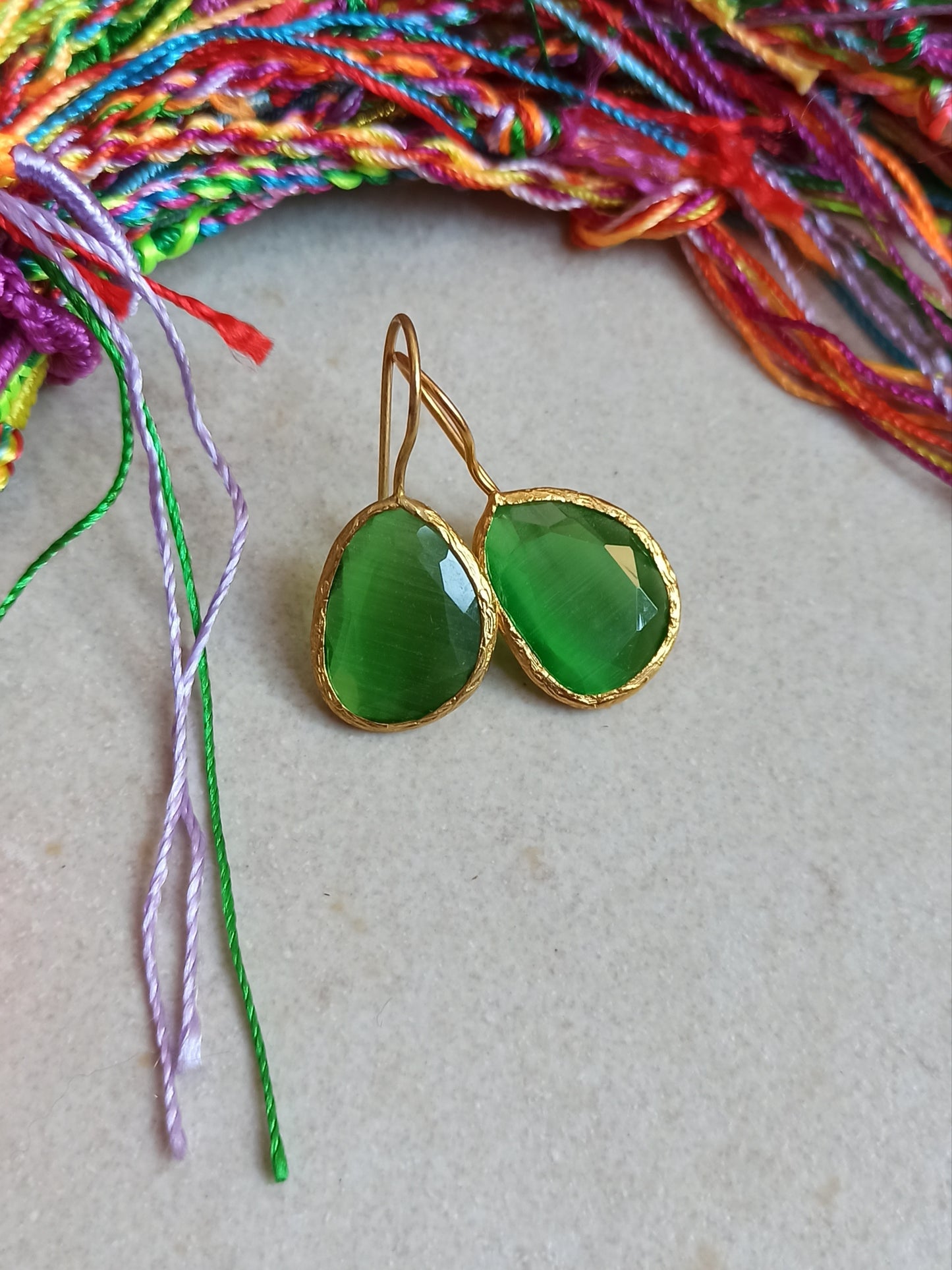 Green medium drop stone earrings