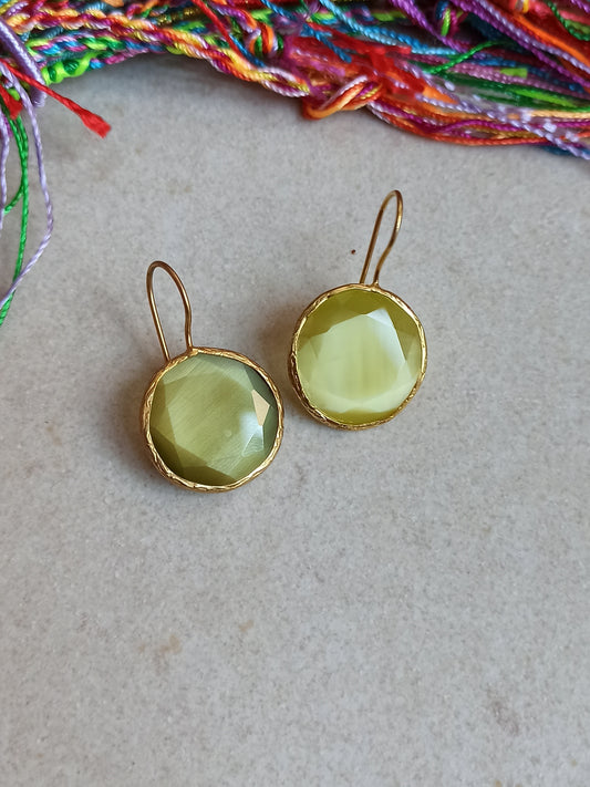 Acid green round stone earrings