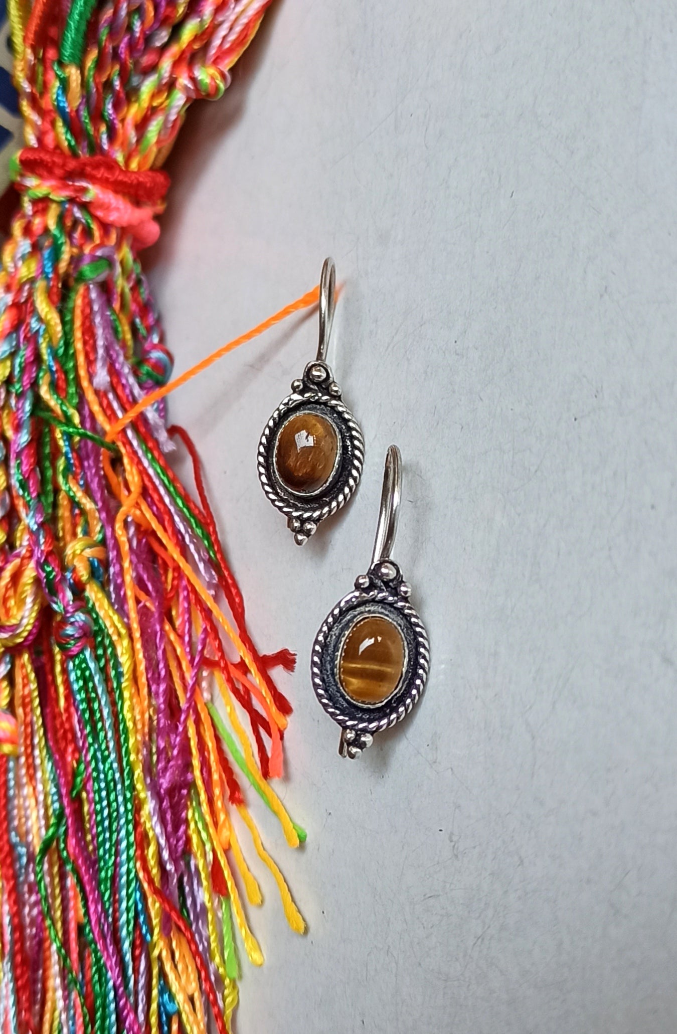 Boho silver oval tiger eye earrings