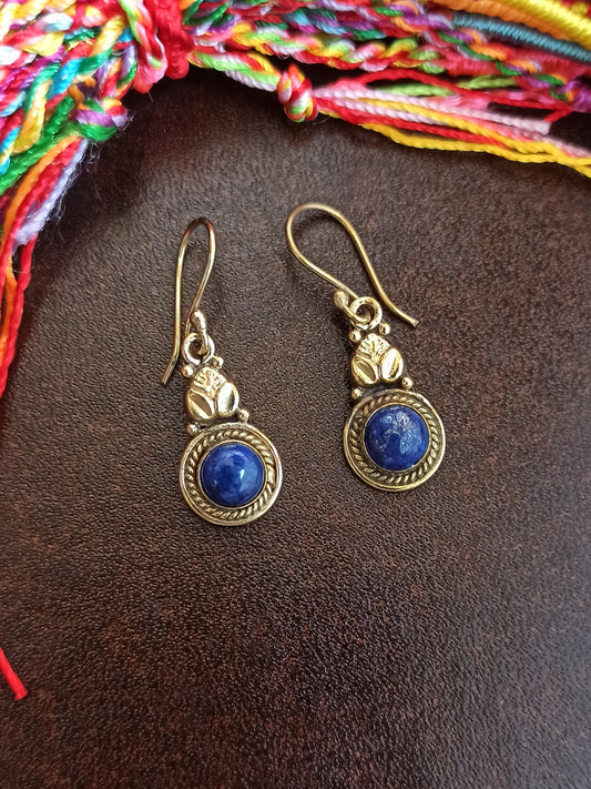 Golden lapis leaf boho earrings