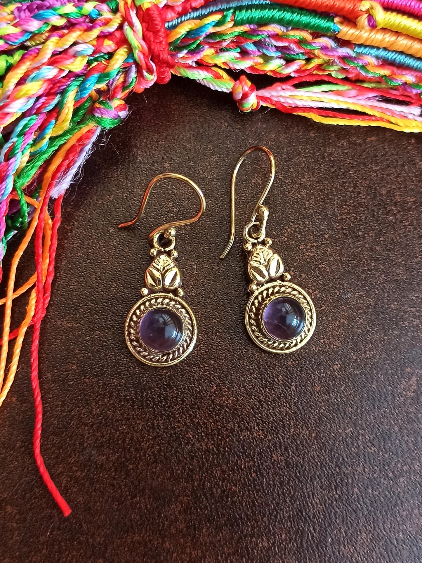 Golden amethyst leaf boho earrings