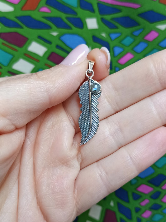 925 labradorite silver feather pendant