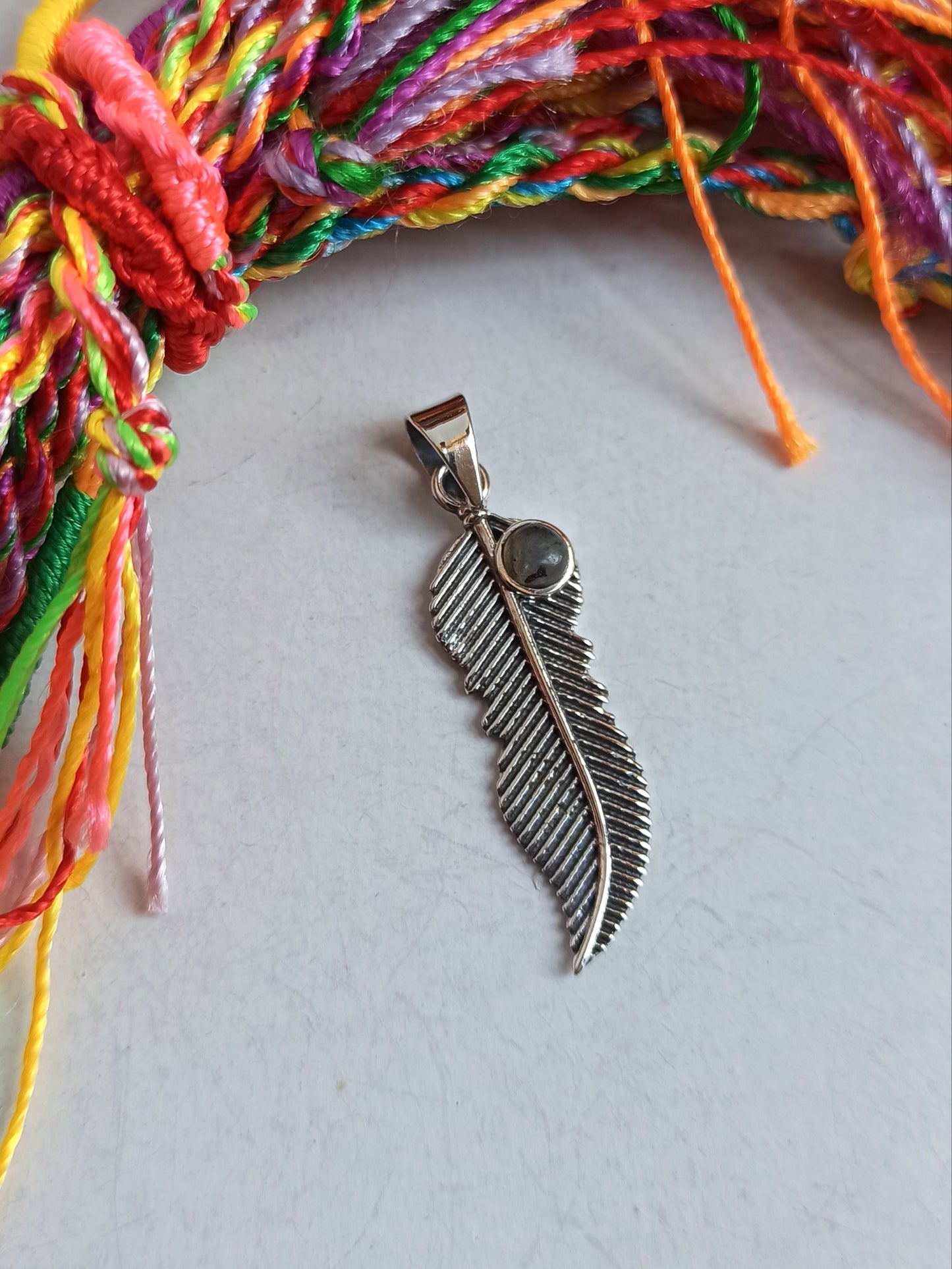 925 labradorite silver feather pendant