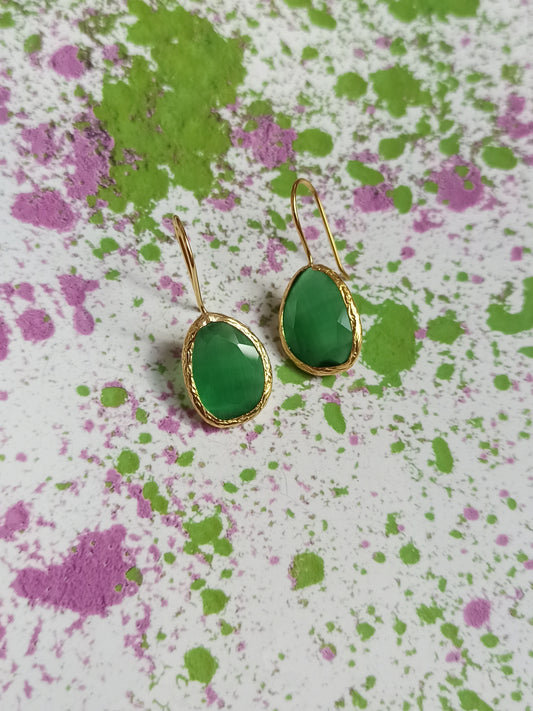 Green medium drop stone earrings