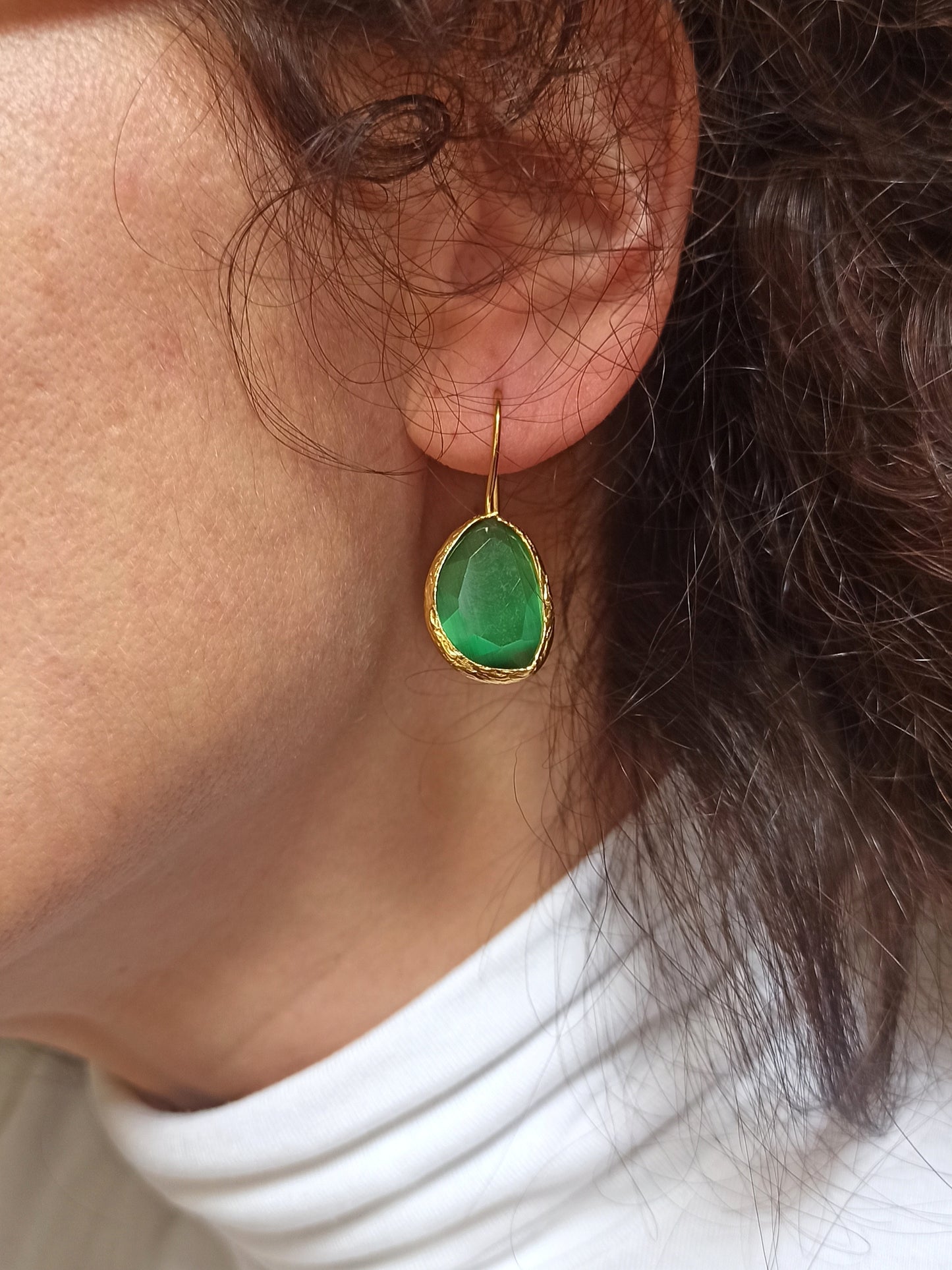 Green medium drop stone earrings