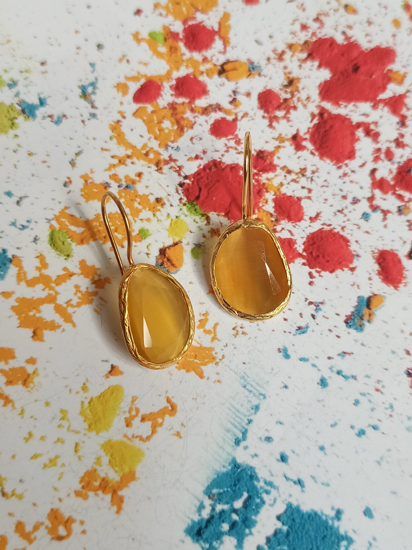 Yellow medium drop stone earrings