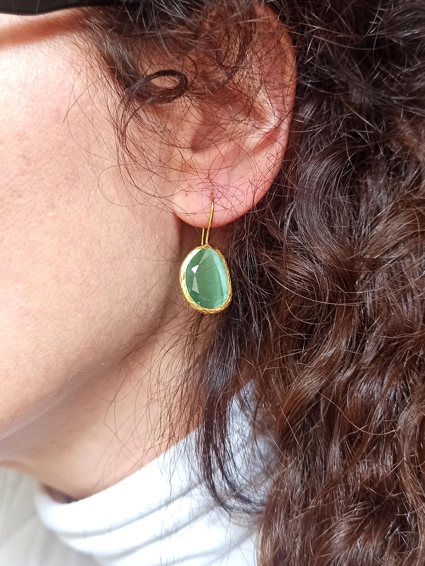 Light green medium drop stone earrings