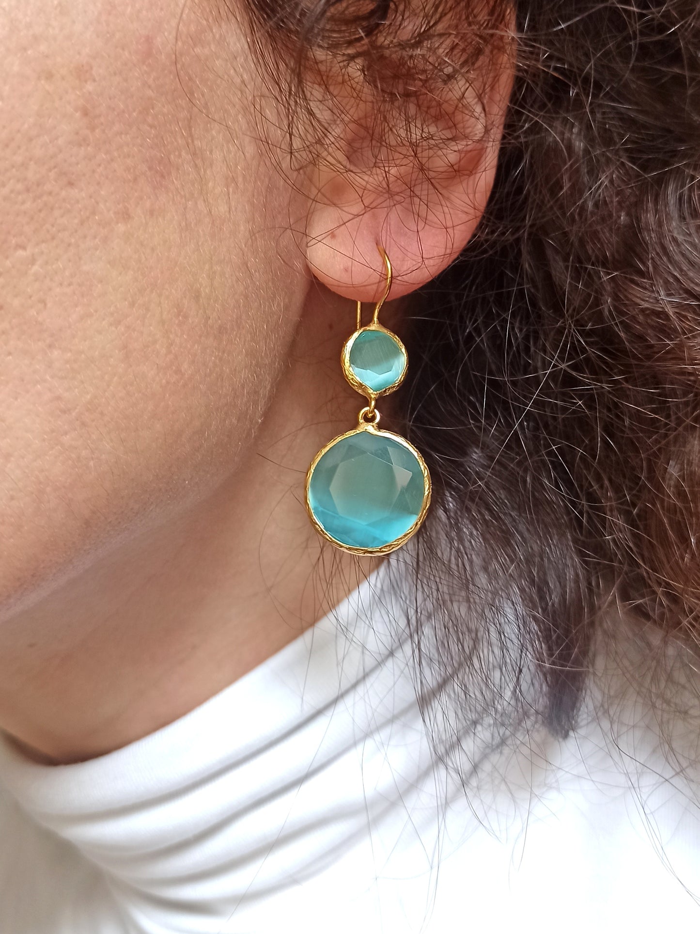 2 light blue stone earrings