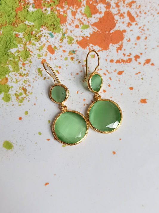 2 light green stone earrings