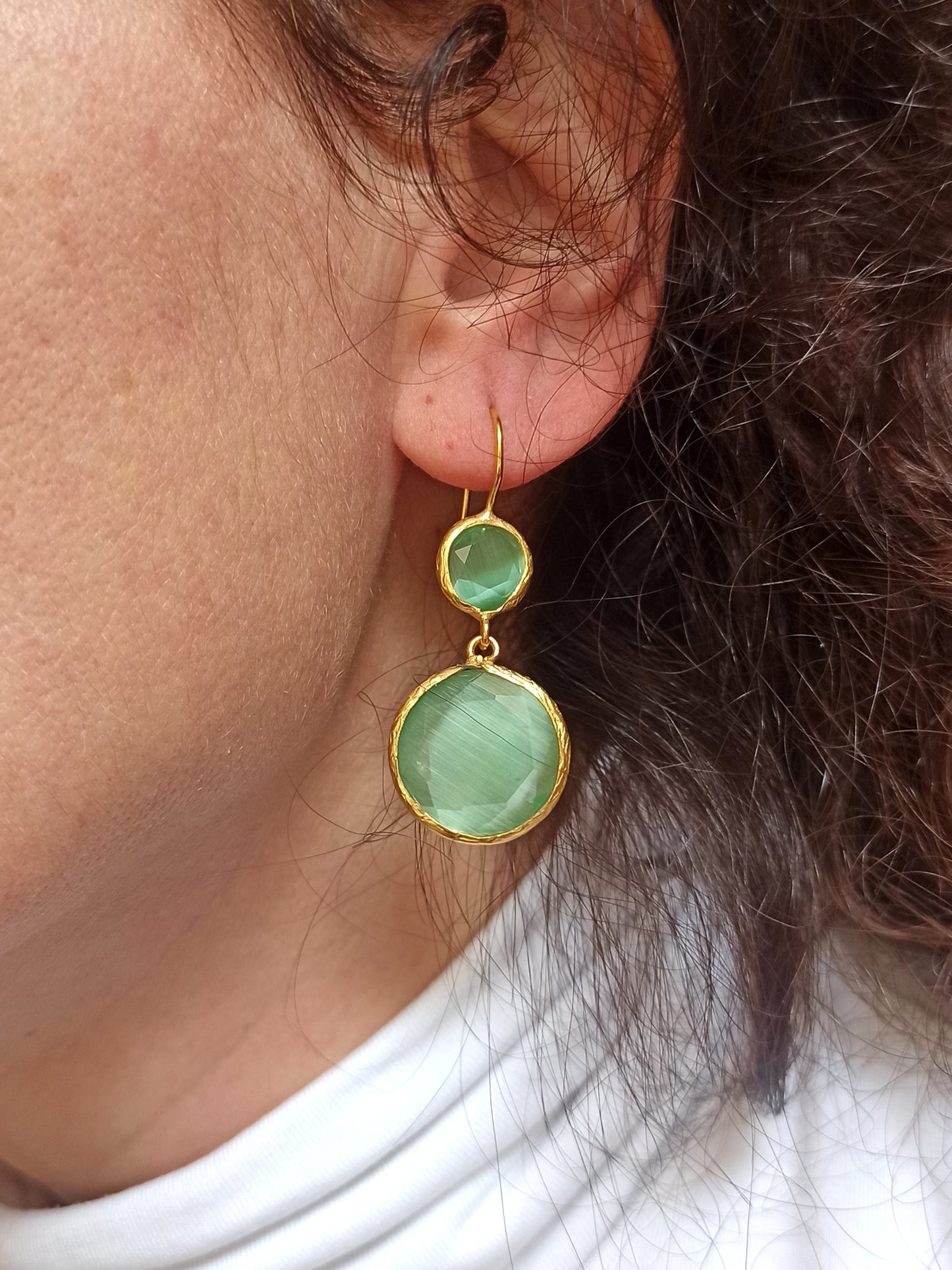 2 light green stone earrings