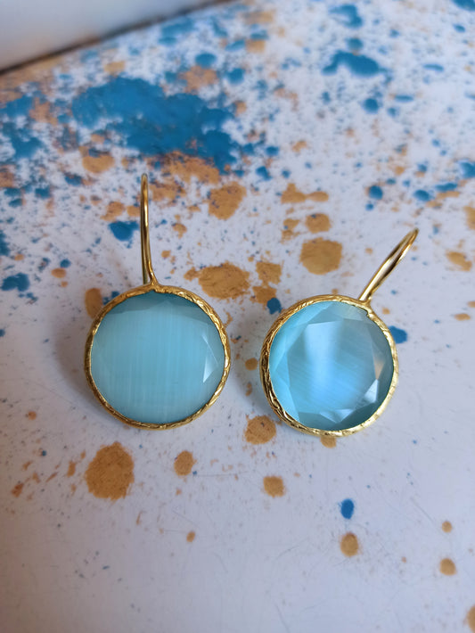 Light blue round stone earrings