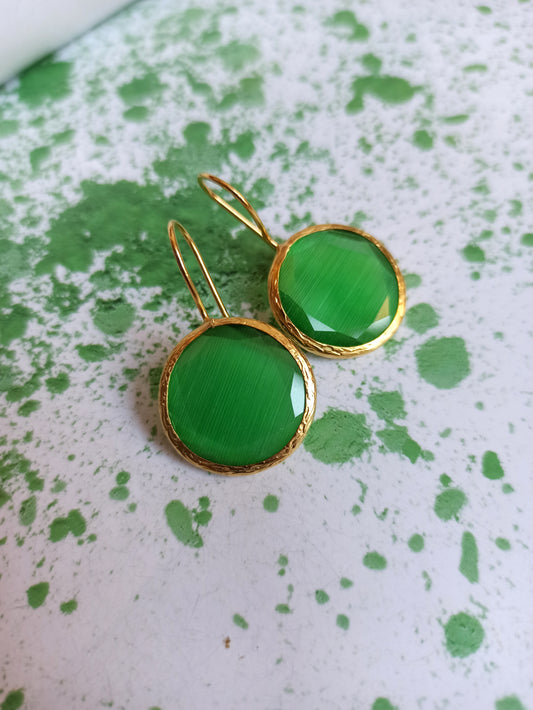 Round green stone earrings
