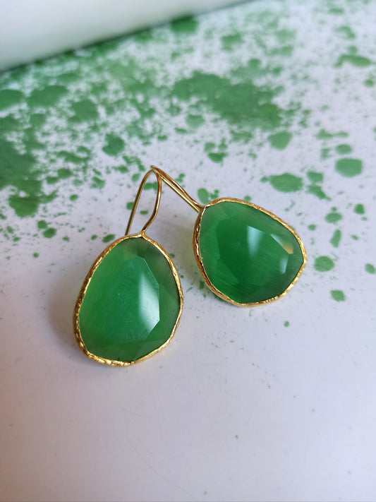Green drop stone earrings