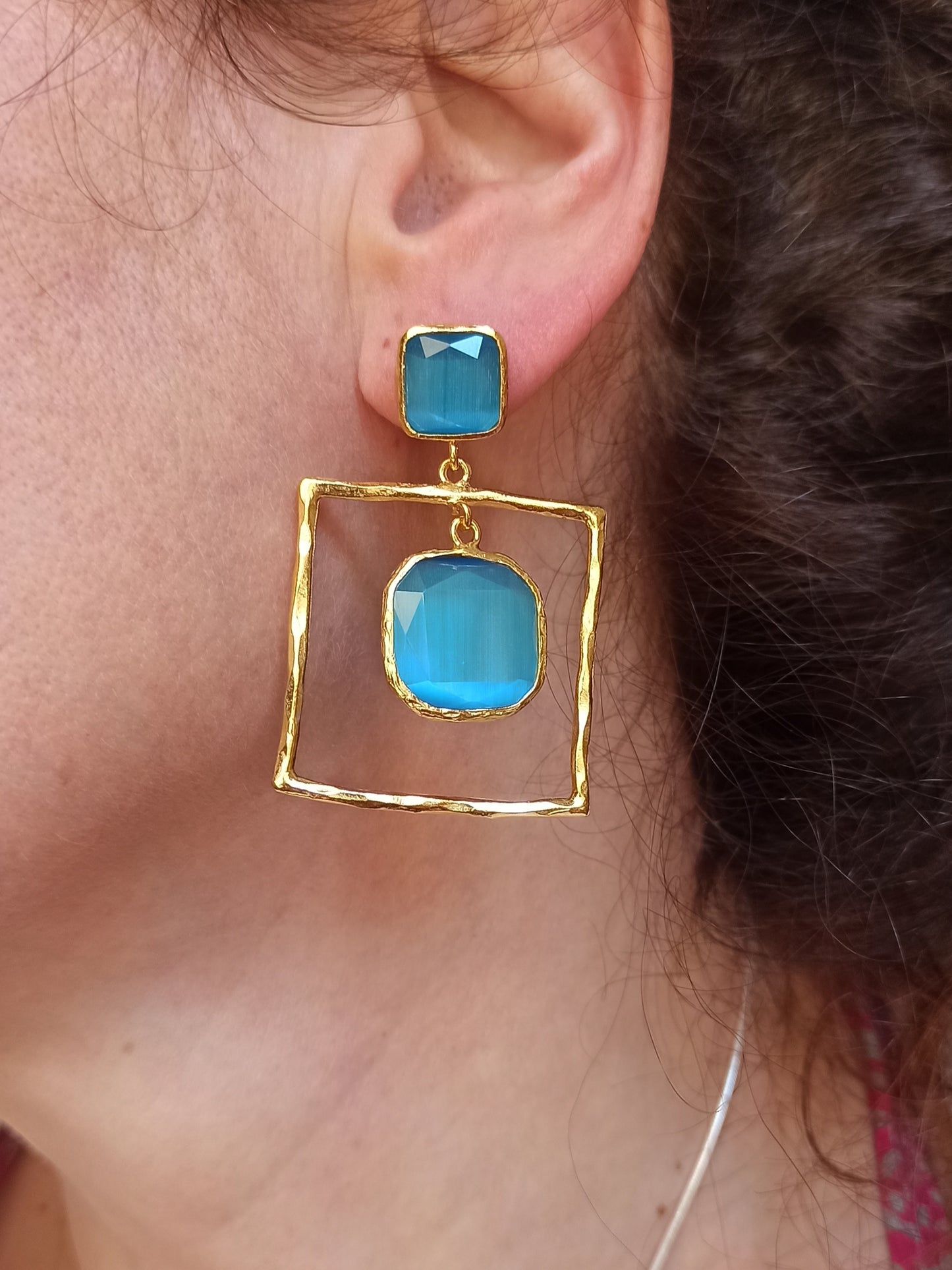 Blue square earrings