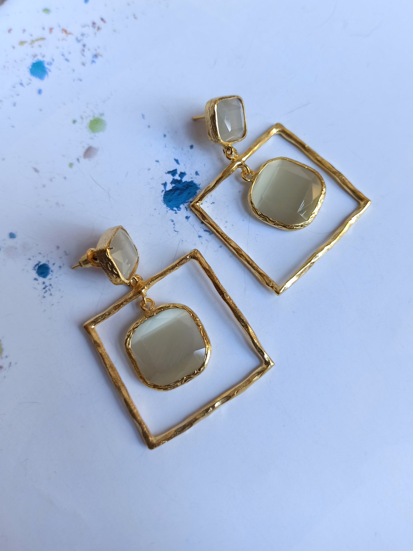 White square earrings