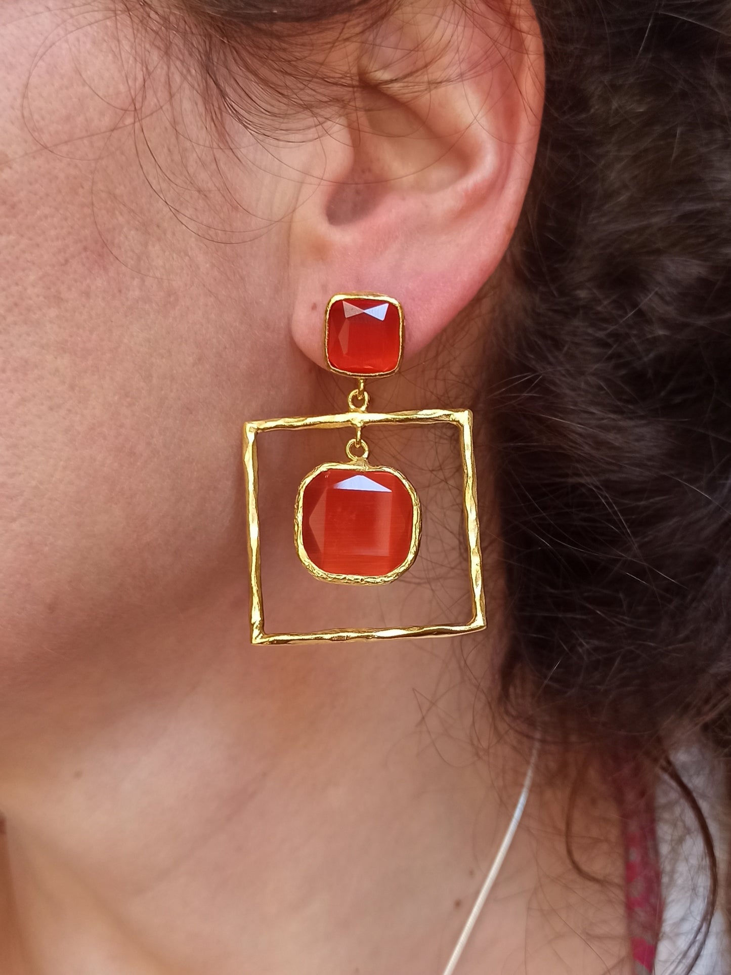 Orange square earrings