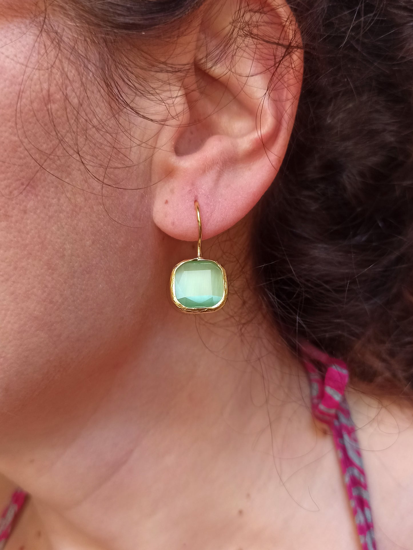 Light green square stone earrings