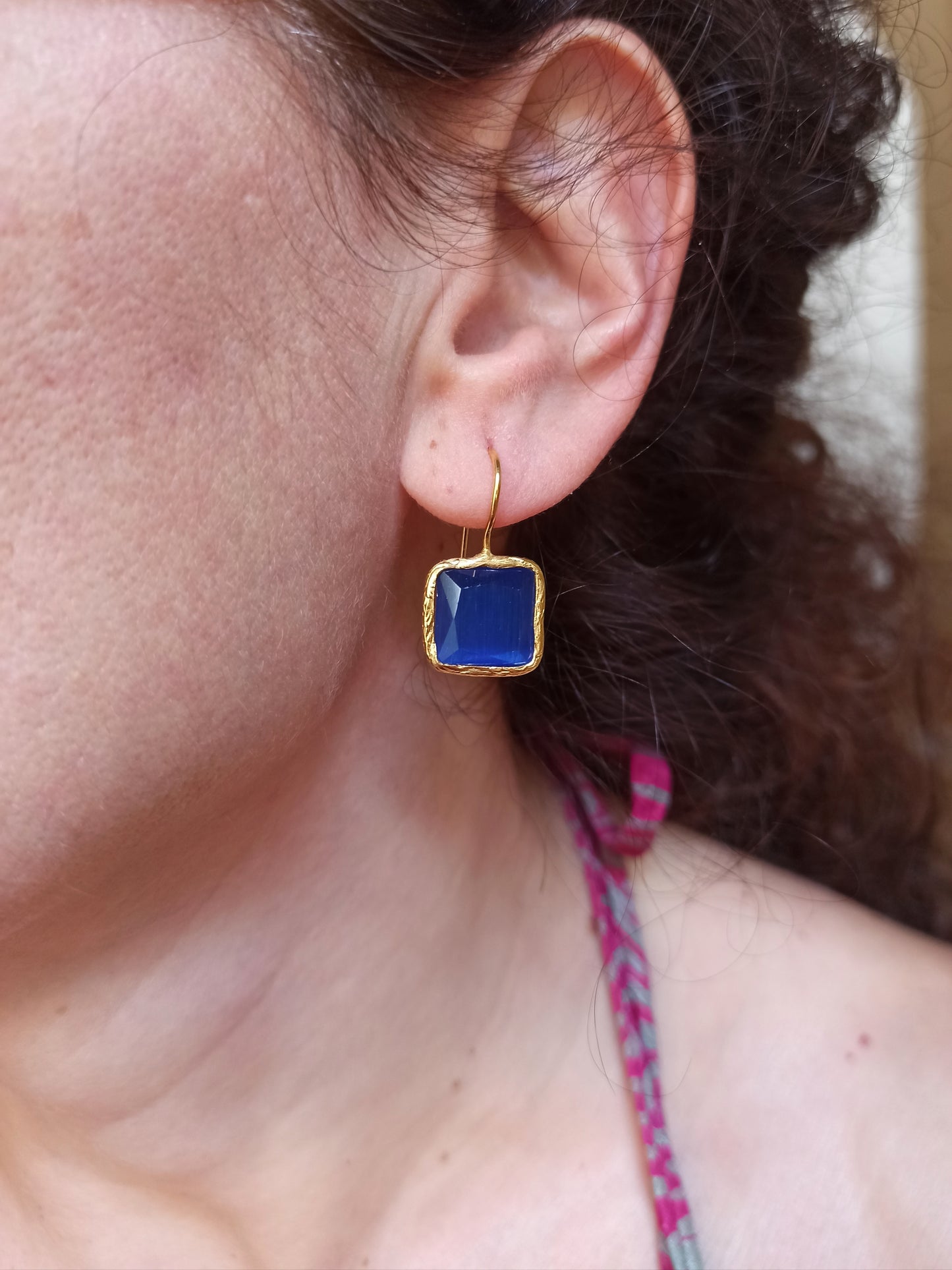 Royal blue square stone earrings