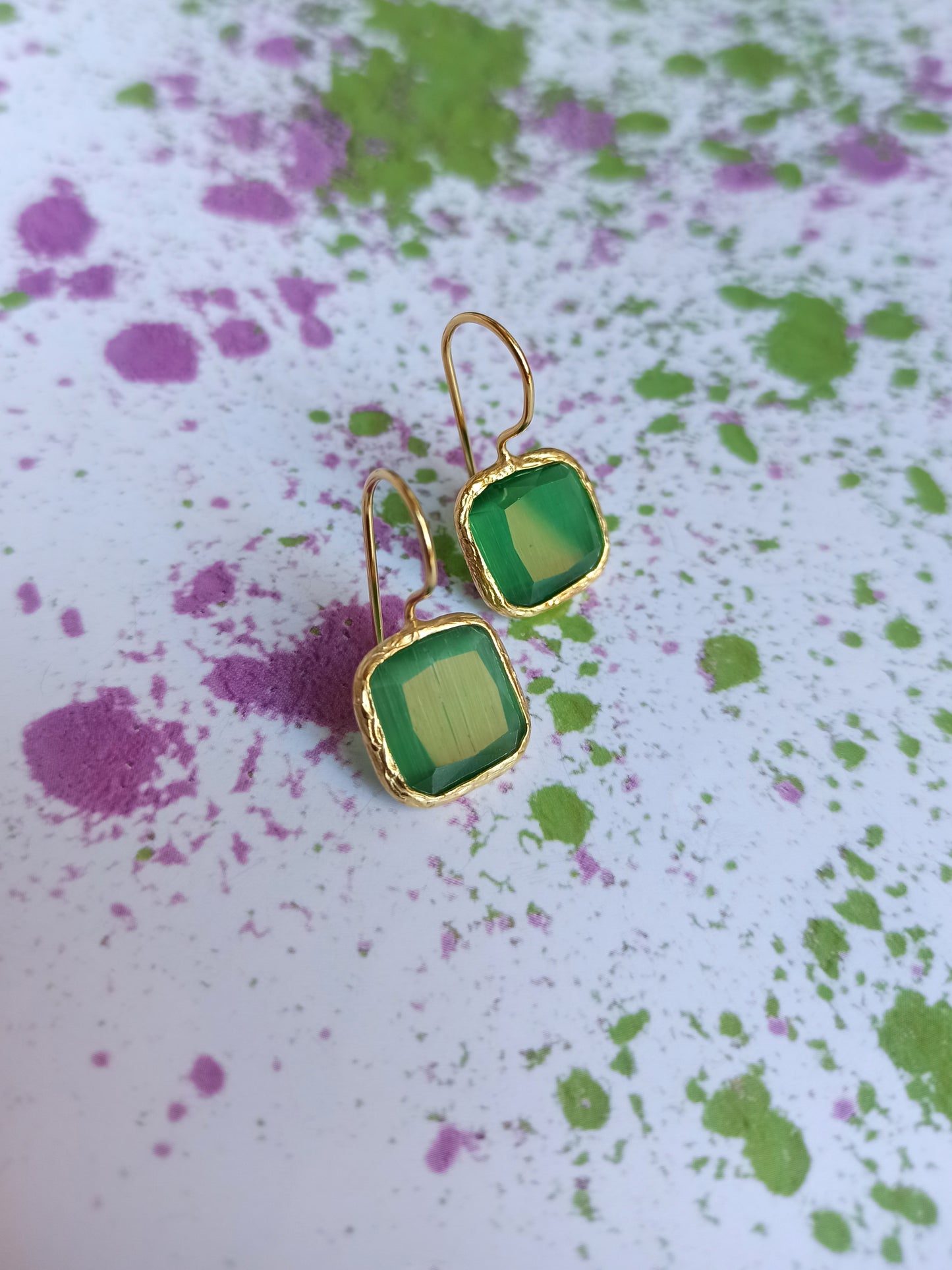 Green square stone earrings