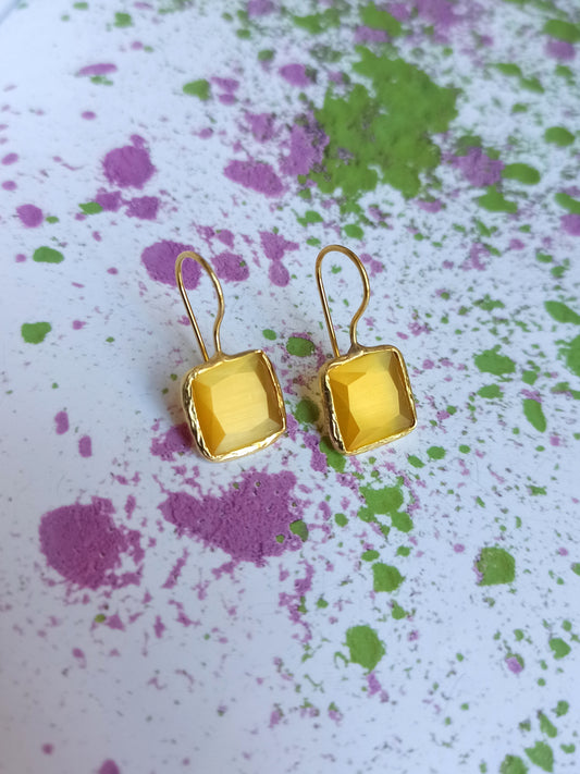 Yellow square earrings