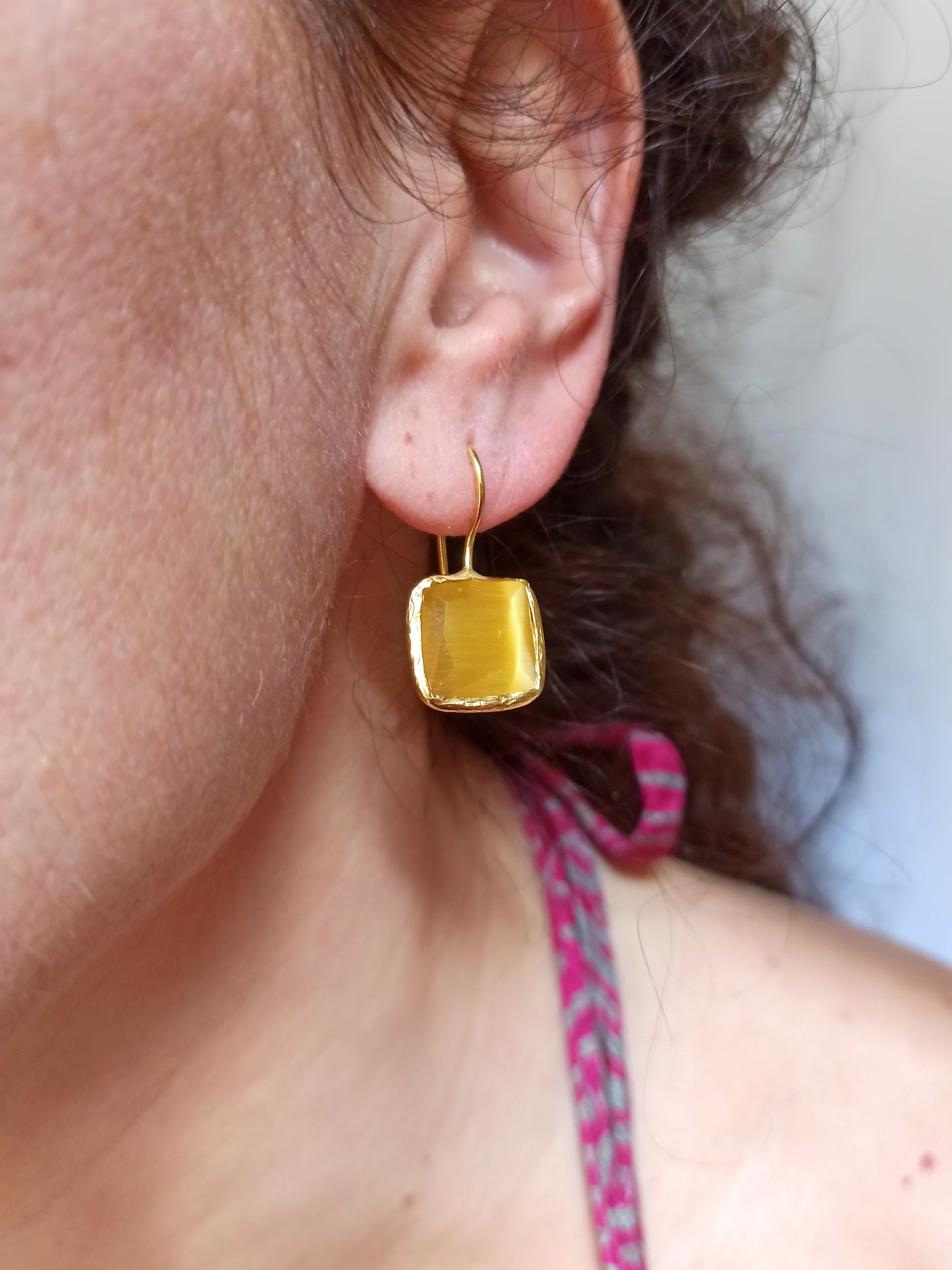 Yellow square earrings