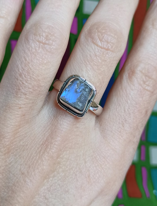 Raw labradorite 925 silver ring D66