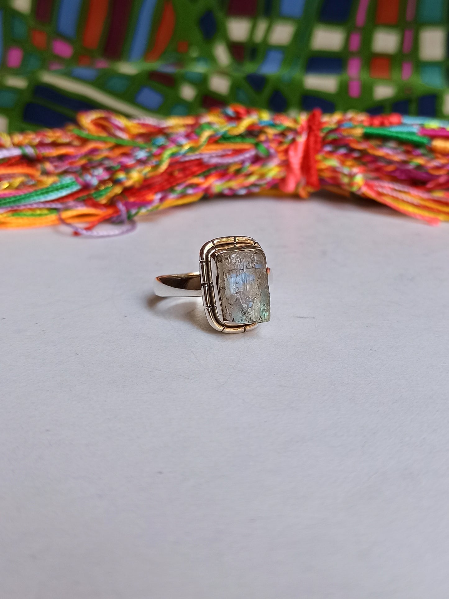 Raw labradorite 925 silver ring D69