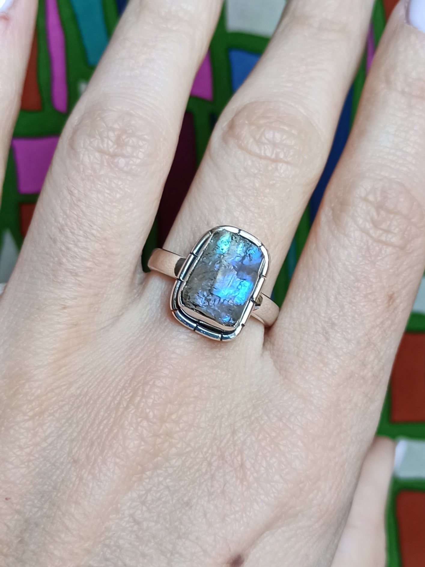 Raw labradorite 925 silver ring D69