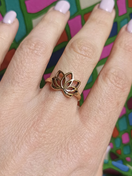 Golden lotus flower boho ring