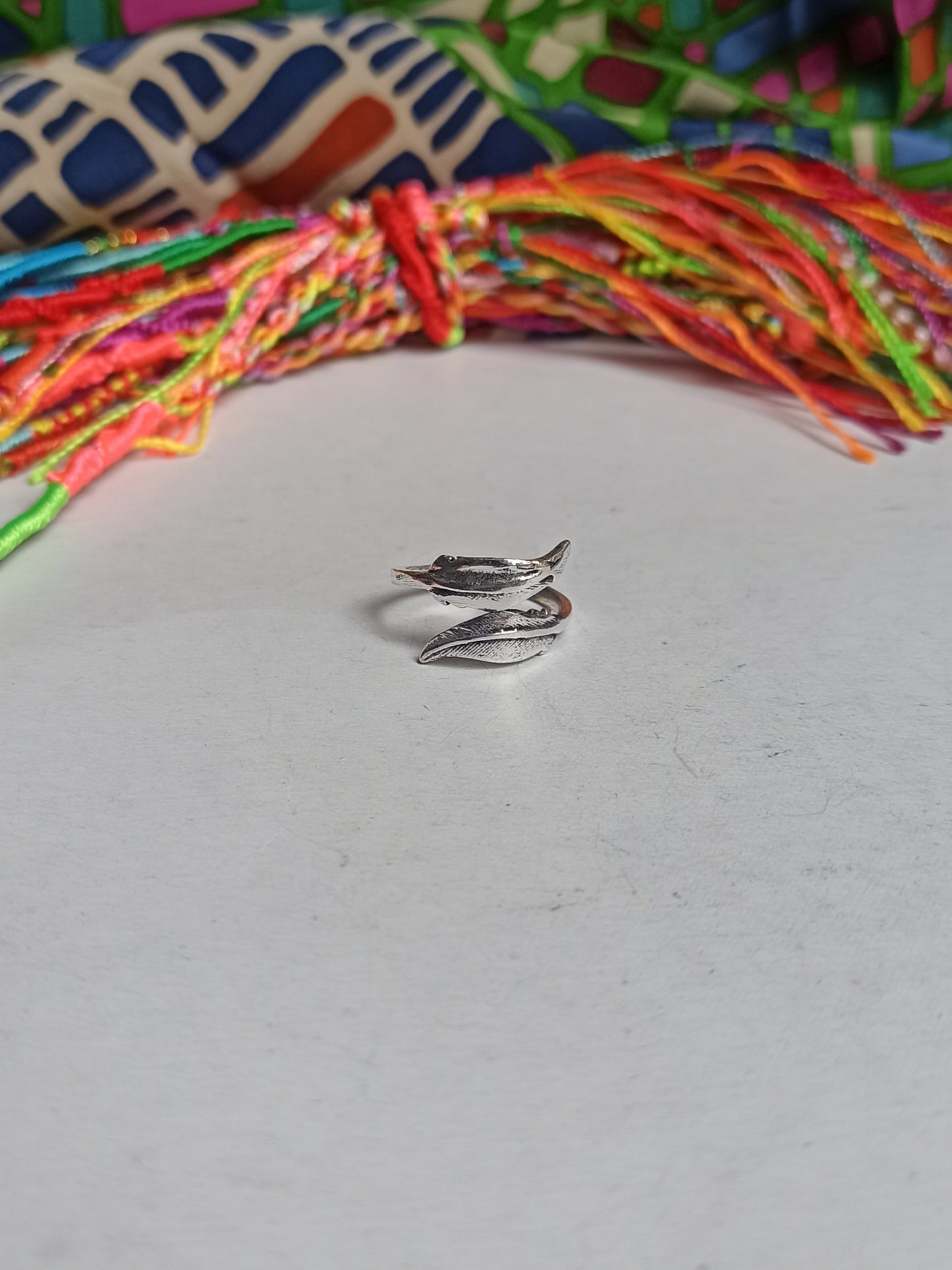 Boho silver double feather ring