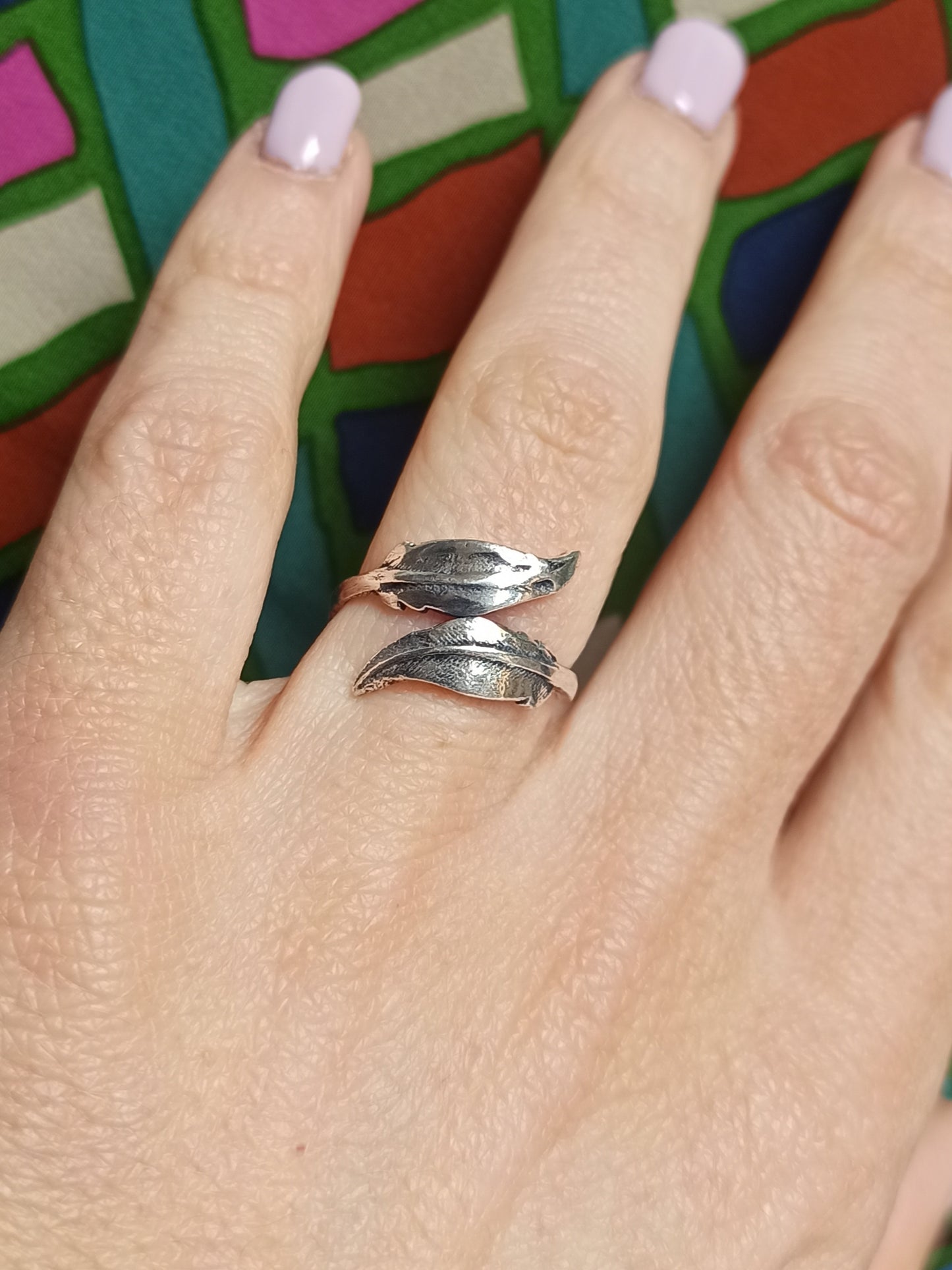 Boho silver double feather ring