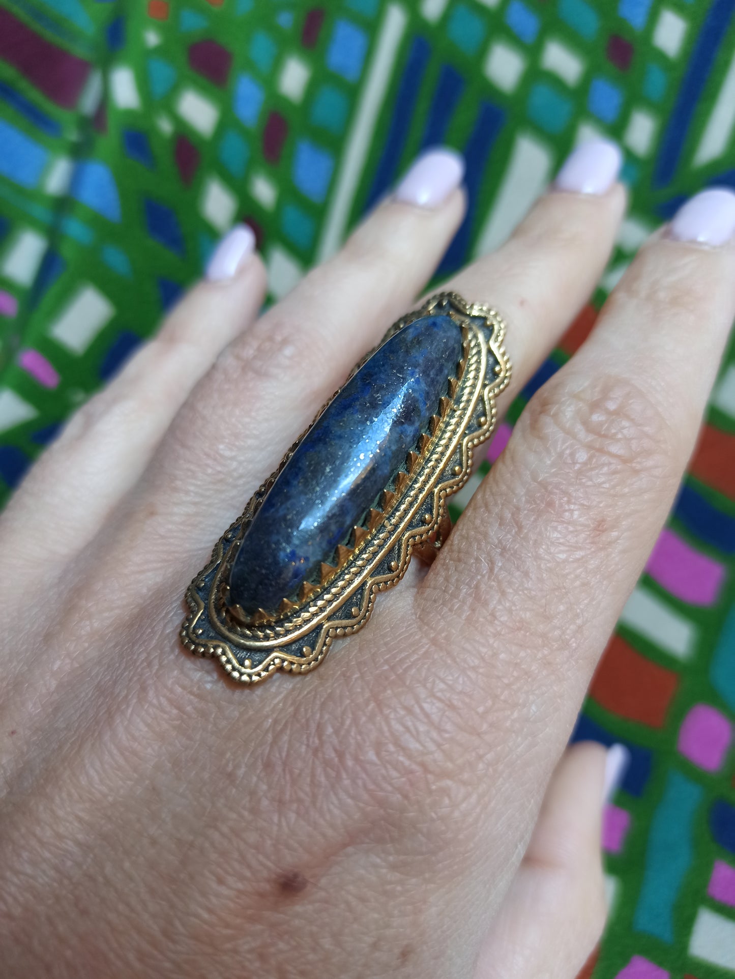 Long oval boho band ring