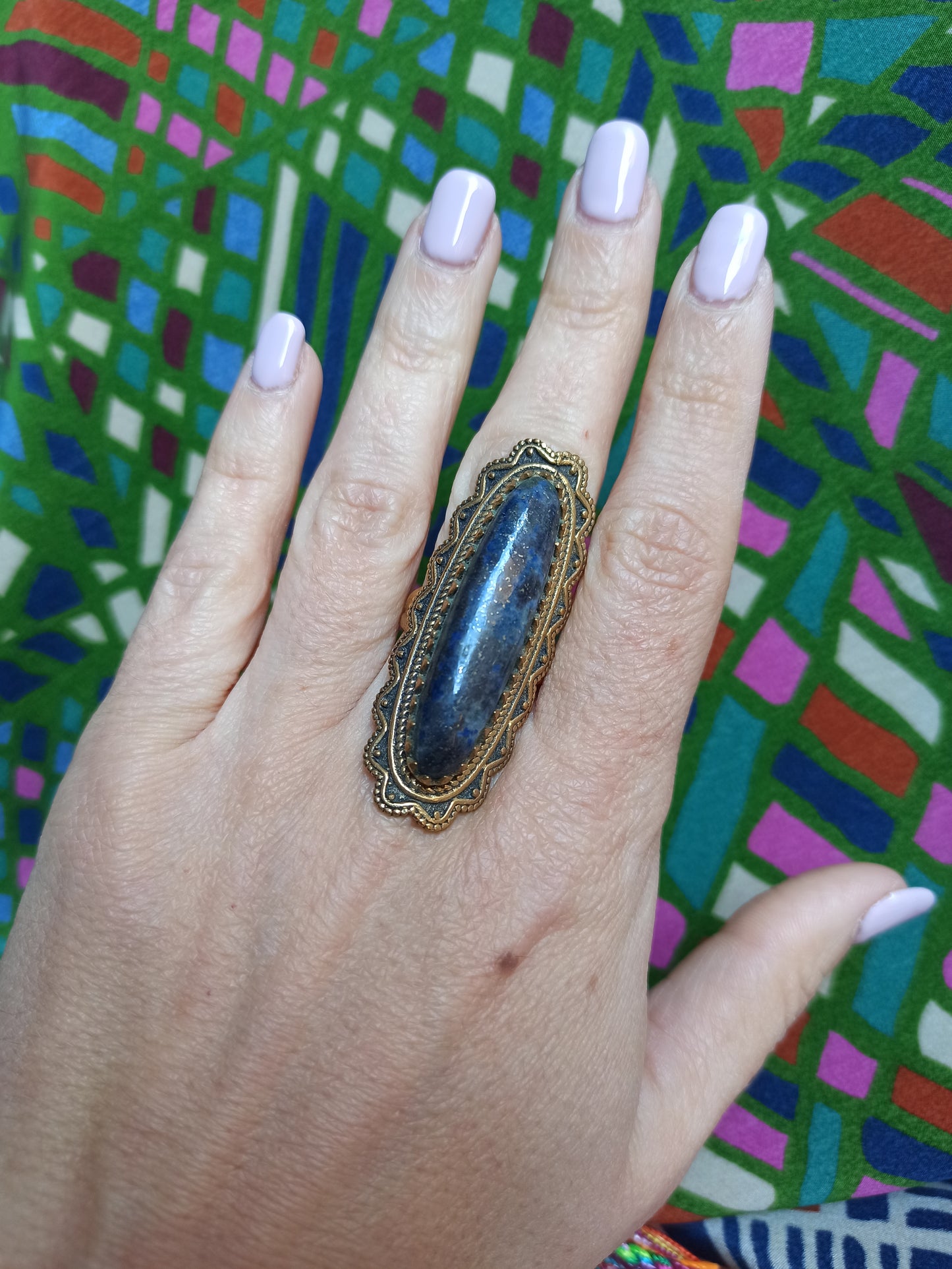 Long oval boho band ring