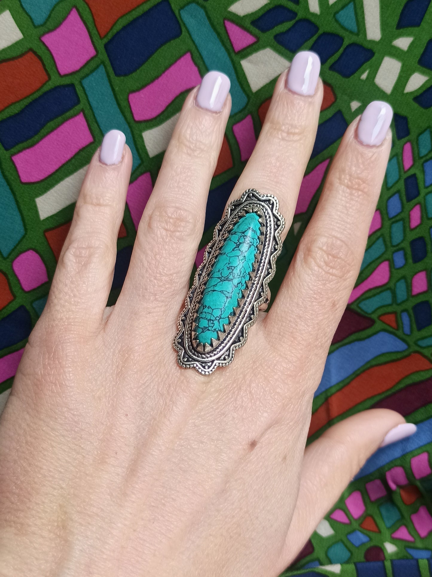 Long oval boho band ring