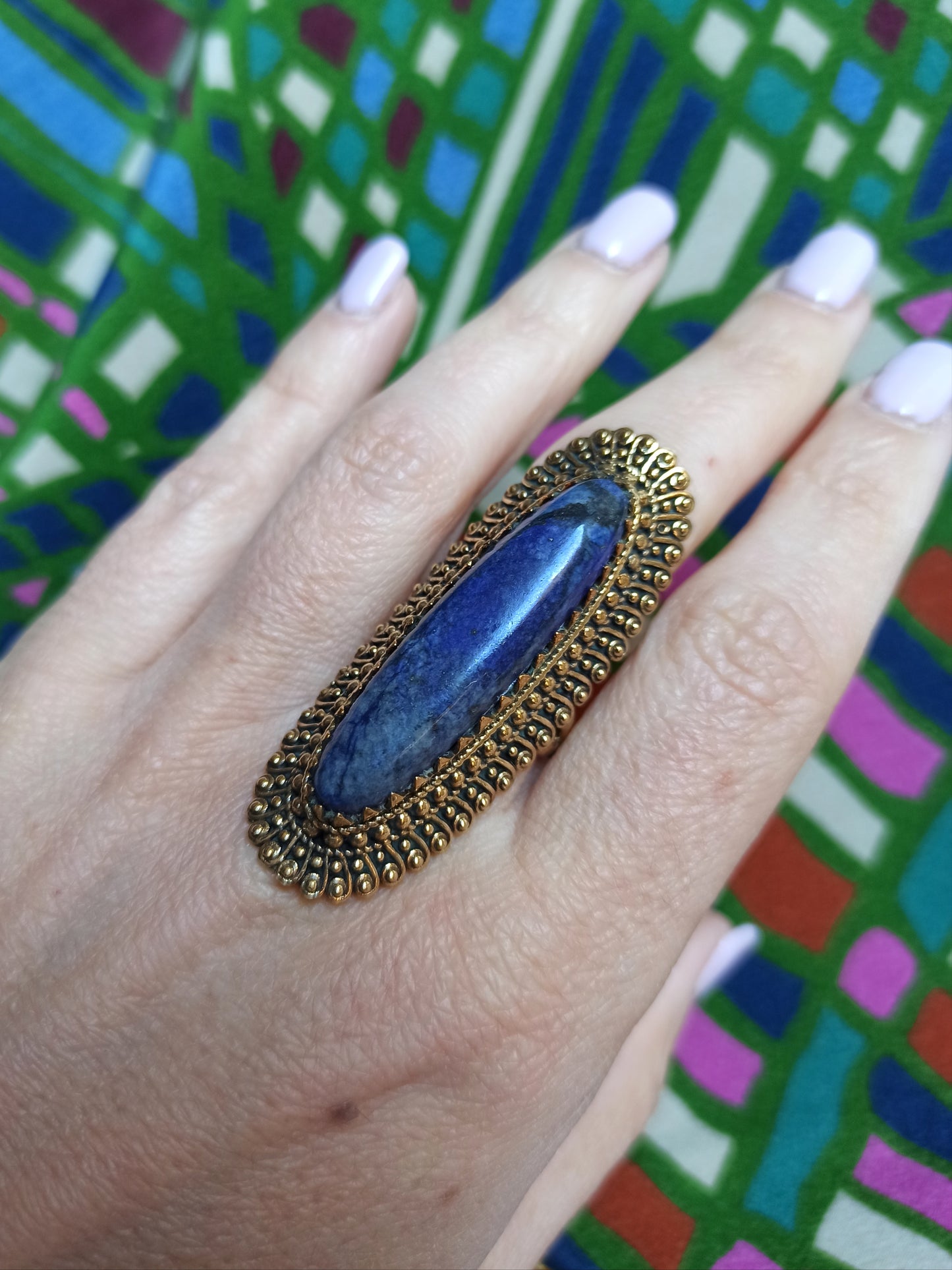 Long oval boho band ring