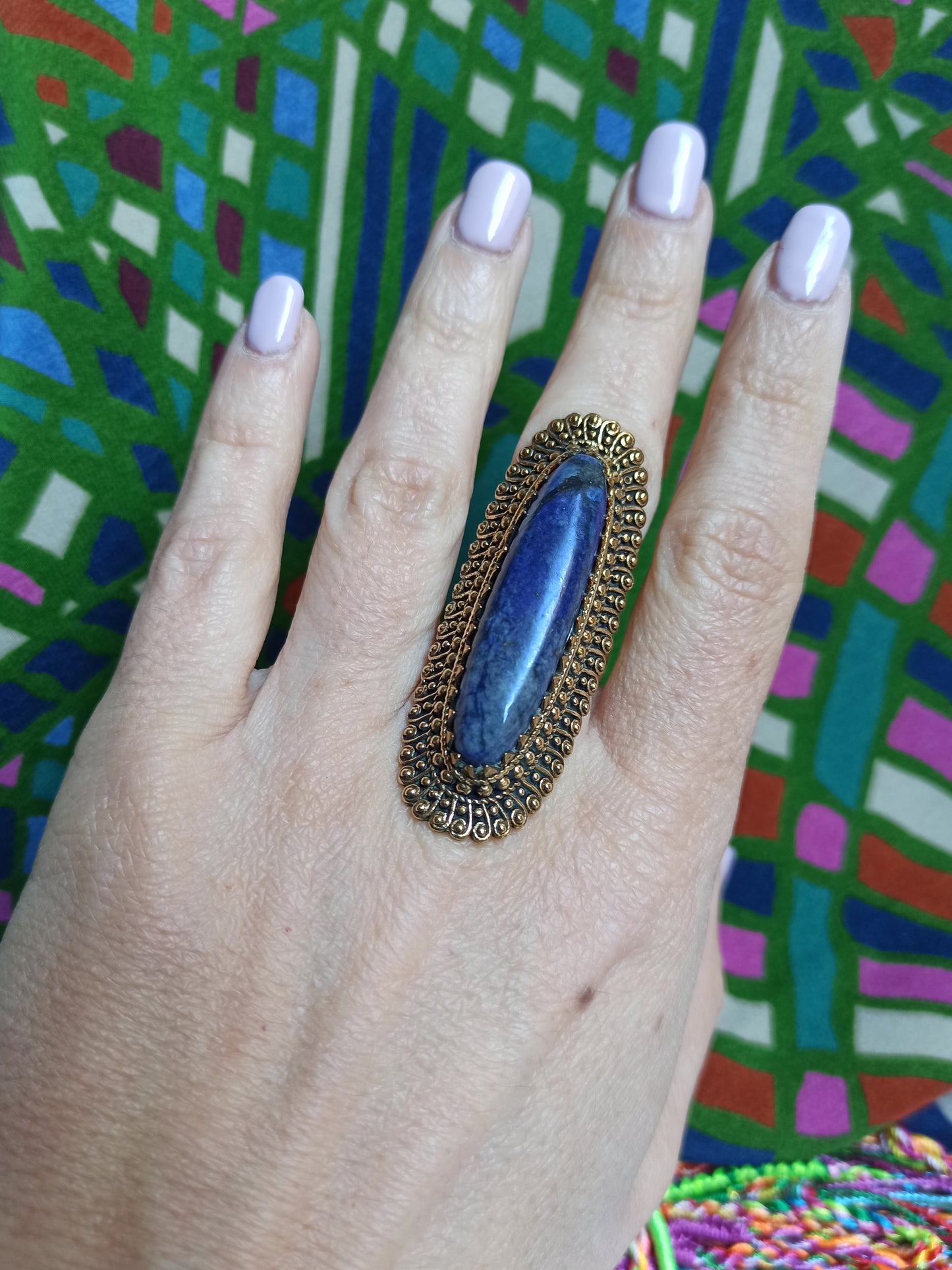 Long oval boho band ring