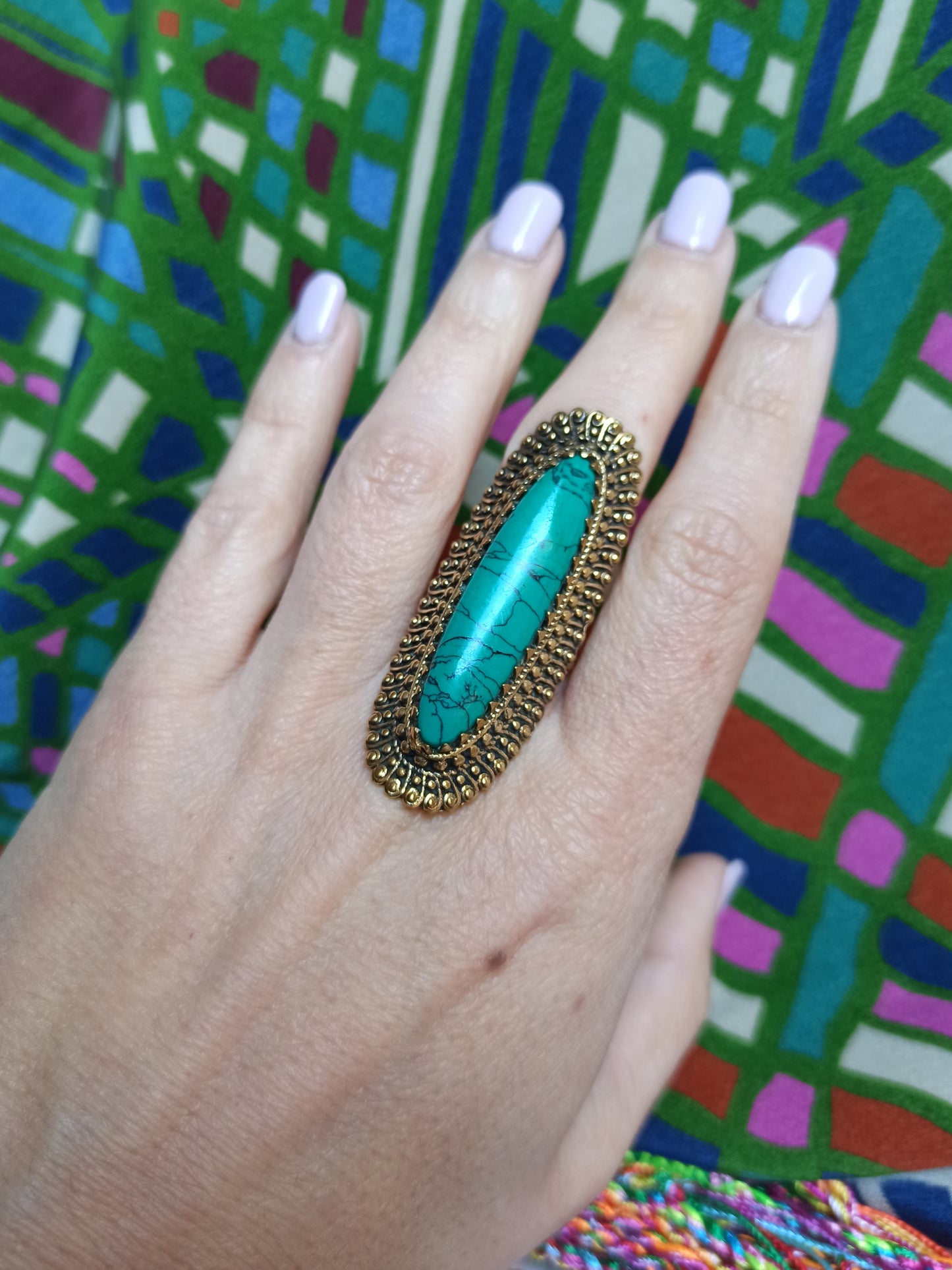 Long oval boho band ring