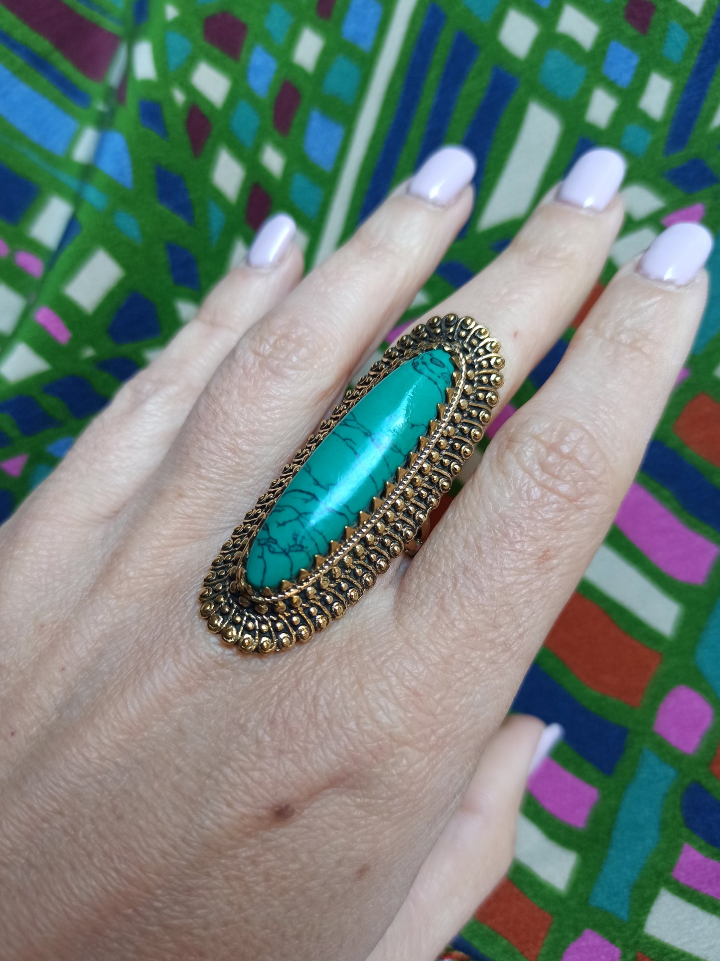 Long oval boho band ring