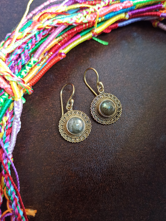 Boho golden labradorite hoop earrings