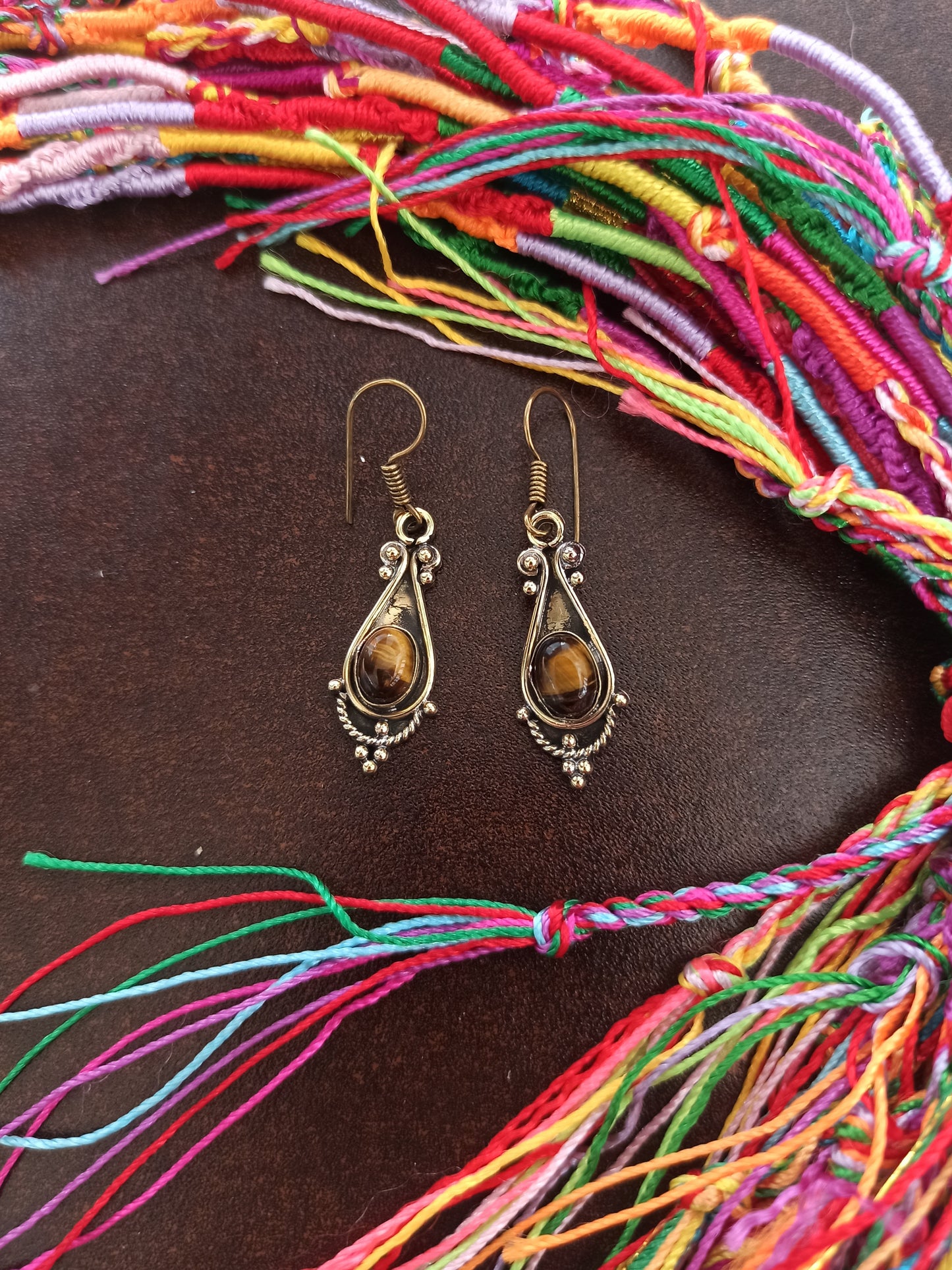 Golden oval drop tiger eye boho earrings