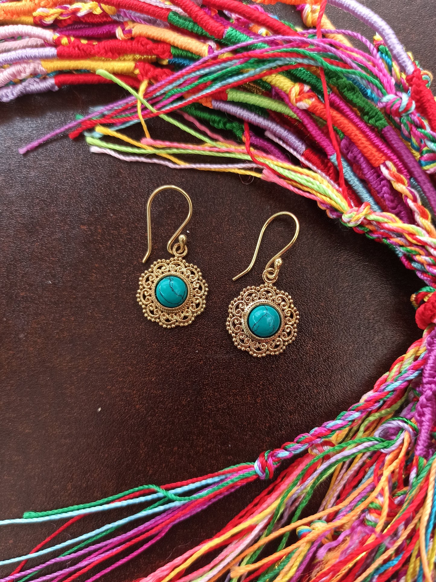 Small lace golden boho earrings