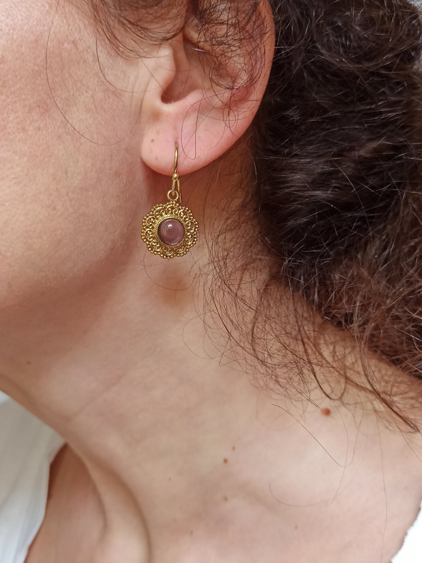 Small lace golden boho earrings