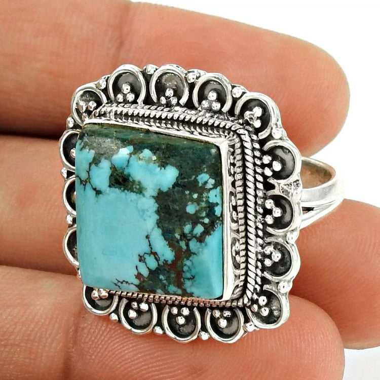 Square turquoise 925 silver ring