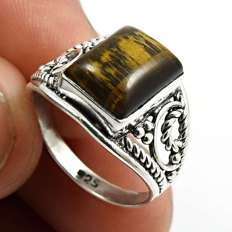 Square tiger eye band ring